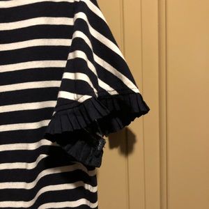 Talbots navy/white striped tee w/ ruffled sleeves.